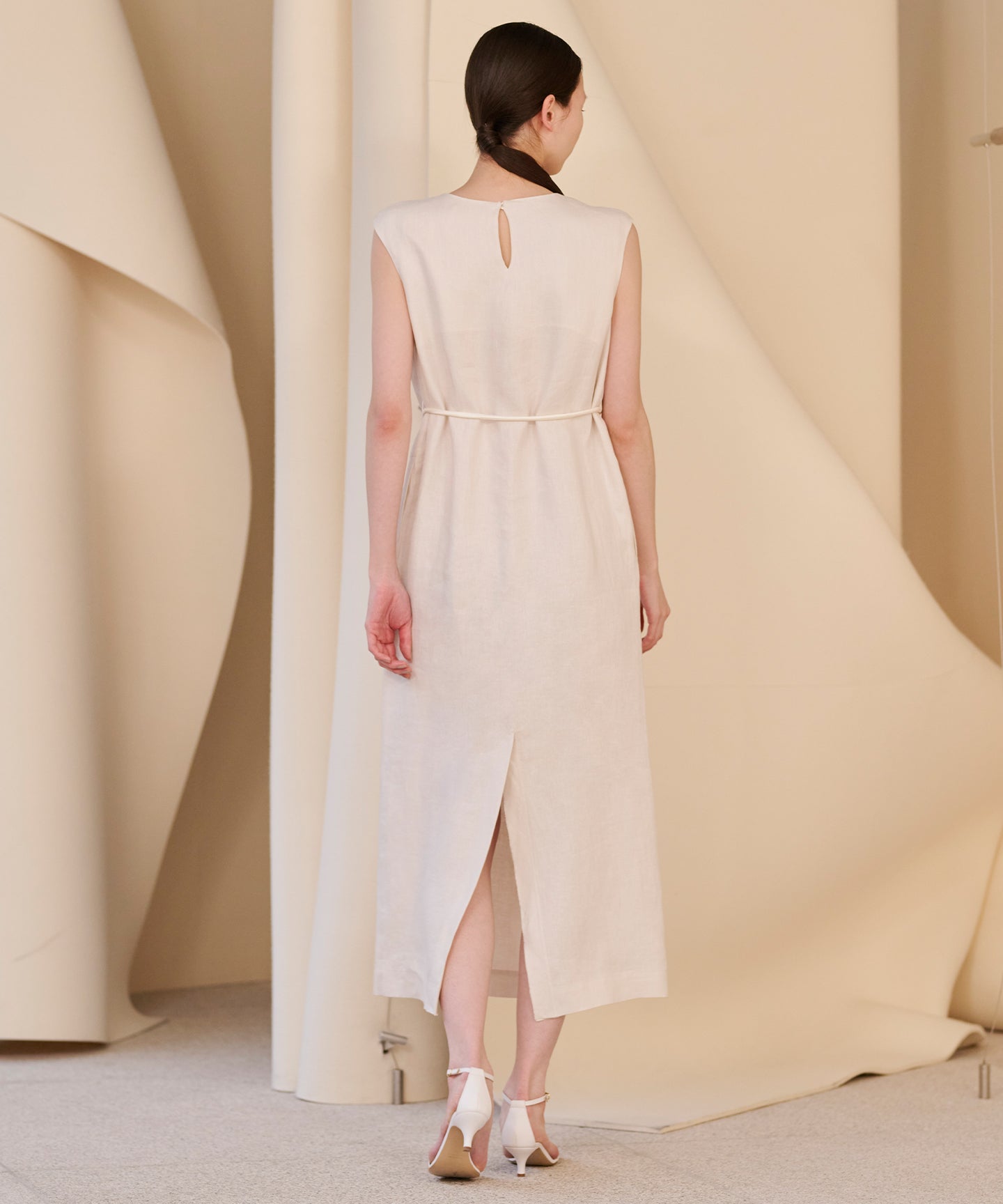 LINEN HERRINGBONE / I LINE LONG DRESS