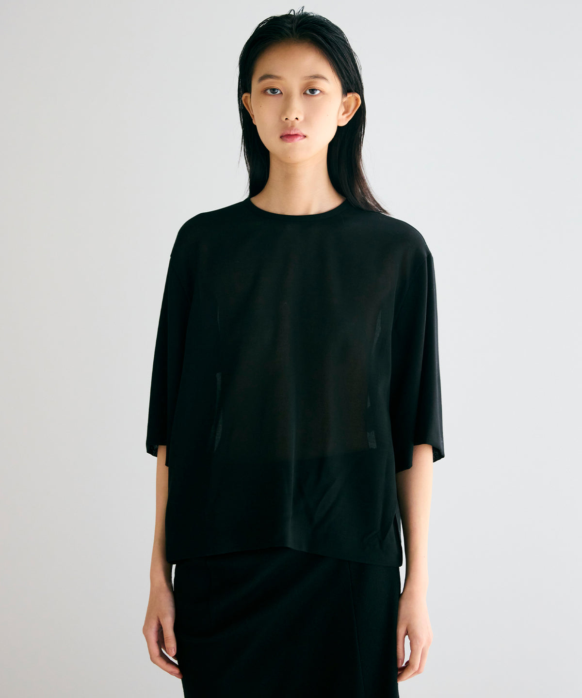 WOOL VOILE / DOUBLE LAYERED SLEEVE T-TOP