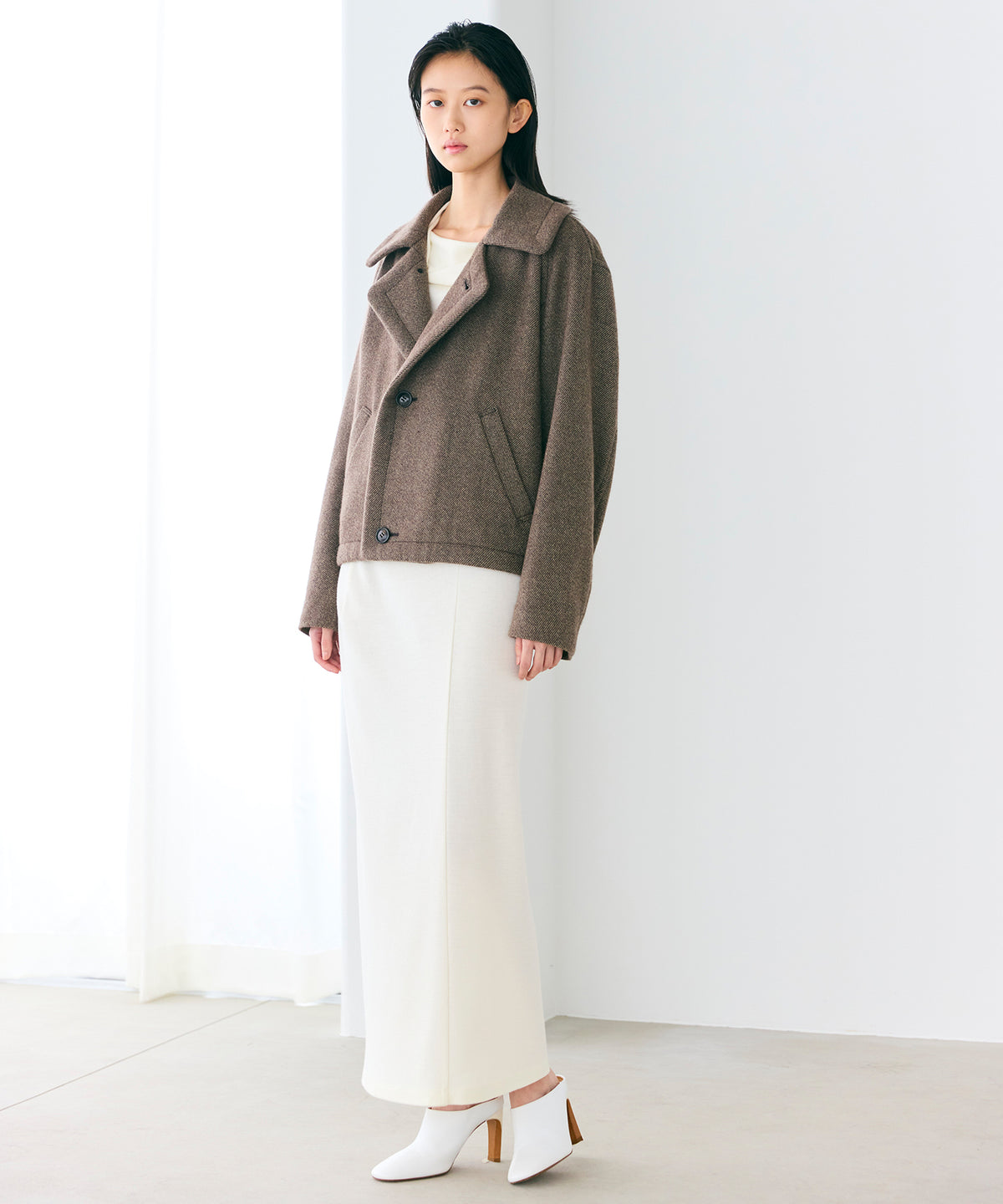 WOOL JERSEY / NUANCE DRAPED NECK JERSEY BLOUSE