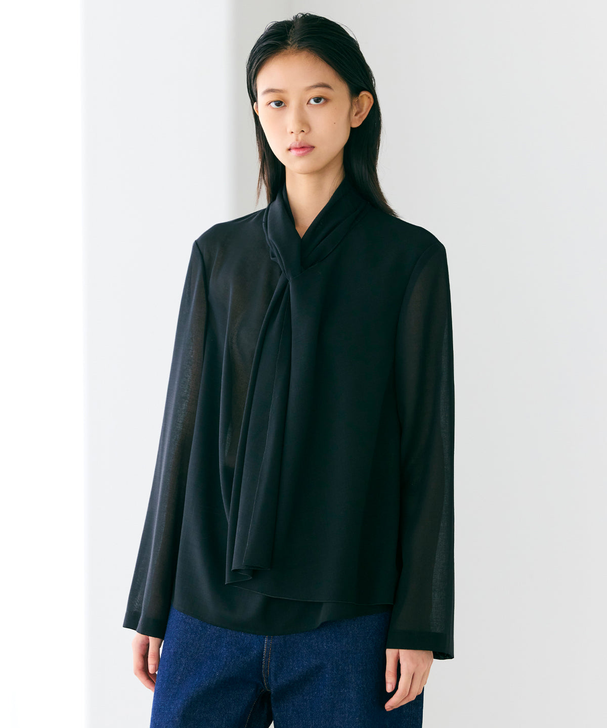 WOOL VOILE / STOLE COLLAR BLOUSE
