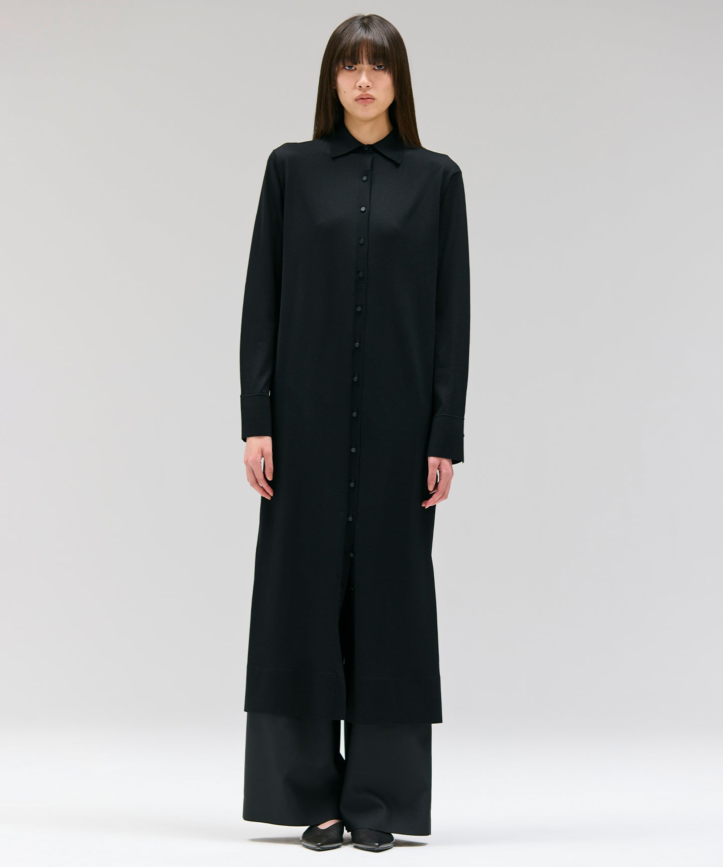 LUSTROUS SYNTHETIC KNIT / LONG SHIRT CARDIGAN