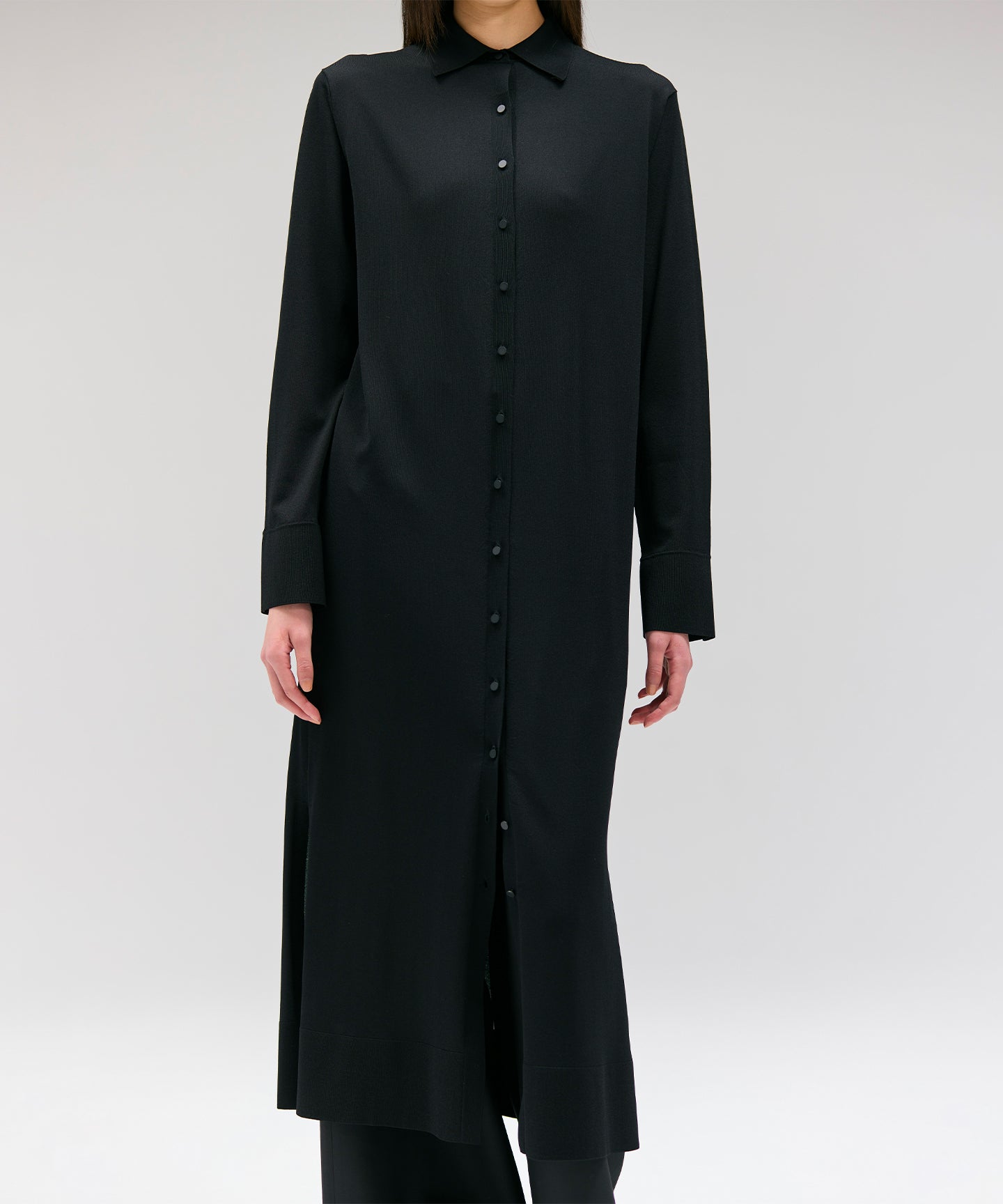 LUSTROUS SYNTHETIC KNIT / LONG SHIRT CARDIGAN